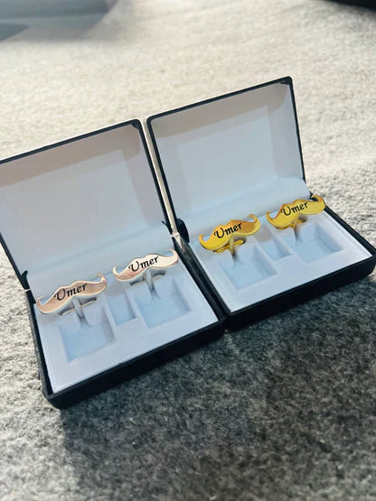 Mustache Name Engraved Cufflinks / Gold & Silver Color